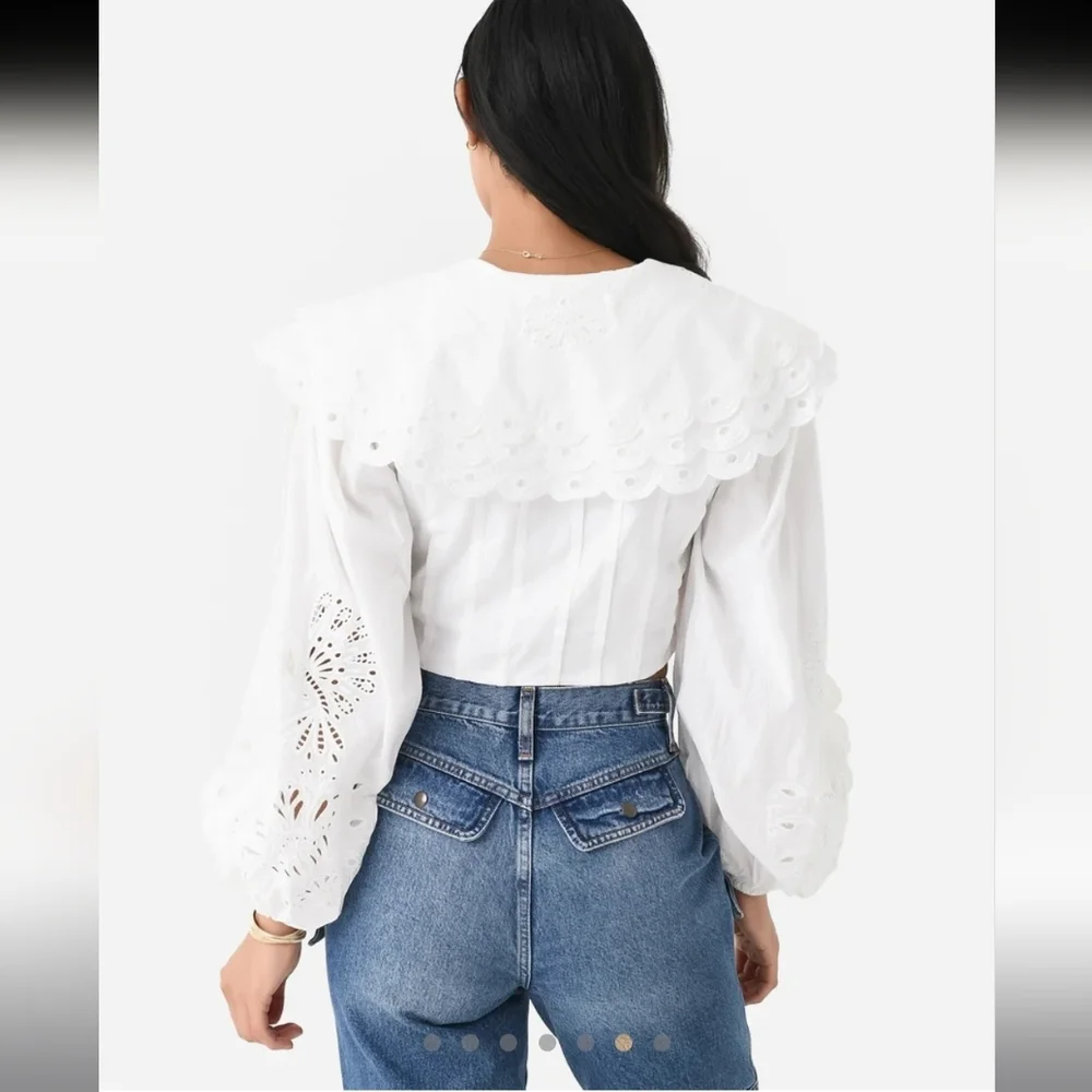 FARM RIO Richelieu Big Collar Off White Battenberg Lace Blouse M RARE SRP $240 - Picture 9 of 16
